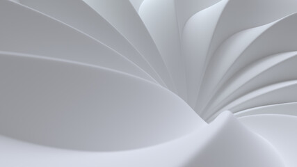 Abstract white background with curvy shapes. 3d rendered illustration. Soft surface. Architectural abstraction.