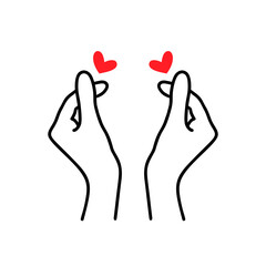Korean heart sign. Finger love symbol. Happy Valentines Day. I love you hand gesture. Vector illustration isolated on white background. Hand drawn design for print greeting cards, banner, poster