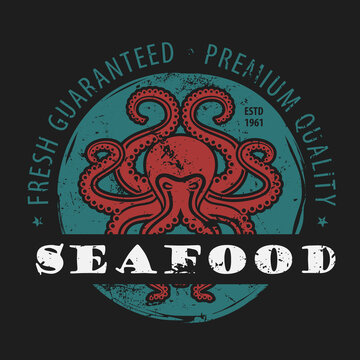 Seafood design concept with octopus. Vector illustration