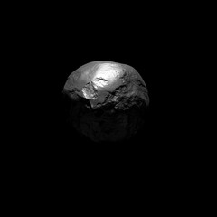 spherical asteroid or meteorite in outer space on a black background, 3D rendering, banner or wallpaper