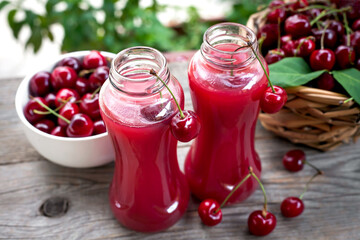 ripe cherries in a basket and fruit juice-fruit-organic healthy