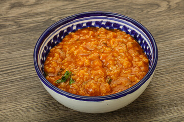 Traditional Georgian Kharcho soup with meat