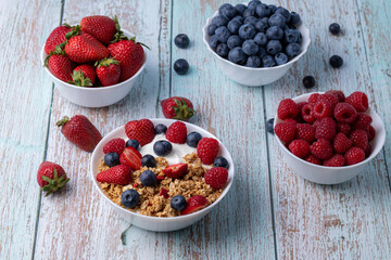 Muesli with greek yogurt on the table