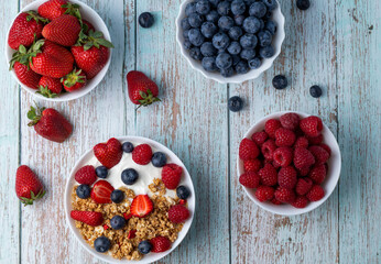 Muesli with greek yogurt on the table