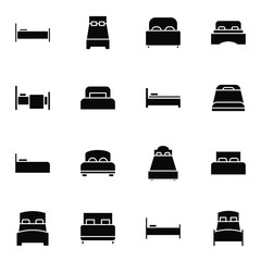 Bed, bed room icon set. Simple couch, spring bed, hotel icons sign vector illustration.