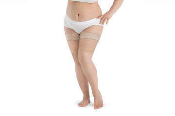 Elastic anti-chafing bands with micro-massage effect protecting the inner thigh. Prevention skin redness and annoying irritations caused by repetitive thigh chafing. Compression Hosiery. Stockings.
