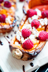 Roasted Pumpkin with Cream Cheese, Raspberries, Pine Nuts and Balsamic Sauce, Healthy Salad