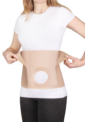 Stoma. Postoperative orthopedic bandage with stoma opening hole. Bandages for ostomy patients. Unisex Stoma Belt, Breathable Stoma Bandage. Abdominal and Back Support Belt

