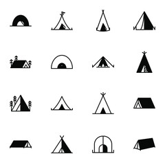 Tent icon set. Simple camp solid line icons sign, vector illustration.