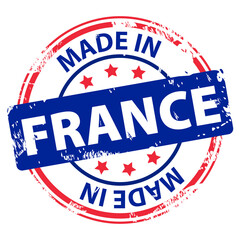 Made in France rubber stamp icon isolated on white background. Manufactured or Produced in the French Republic.