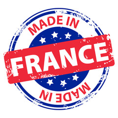 Made in France rubber stamp icon isolated on white background. Manufactured or Produced in the French Republic.
