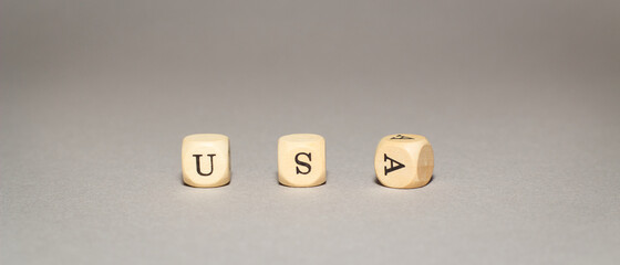 Illustration of America in trouble, USA crisis 2020, letter cubes on grey background