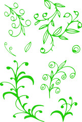 plant element abstraction single isolated on a white background green outline freehand drawing ornament textiles coloring folk flower