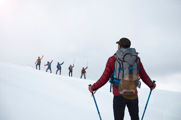 peak happiness of a successful climbing team