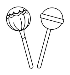 Lollipop line icon. Round caramel on a stick. Black outline. Vector illustration isolated on white background