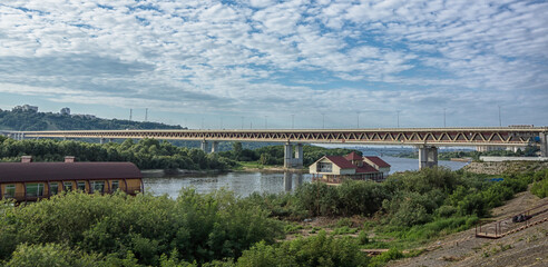 "Metro bridge" over the river Oka in the summer in Nizhny Novgorod, Russia