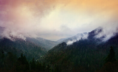 Mountain Clouds at Newfound Gap, Smoky Mountains National Park, Tennessee, USA