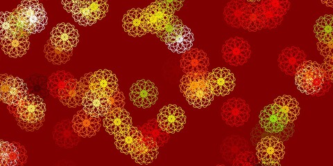 Light Green, Red vector doodle pattern with flowers.