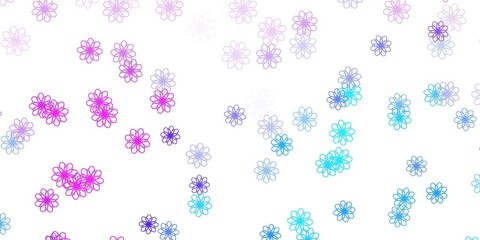 Light Pink, Blue vector doodle texture with flowers.