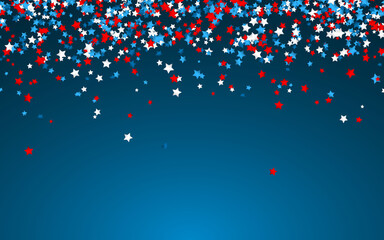 Celebration confetti in national colors of USA. Holiday confetti in US flag colors. 4th July independence day background