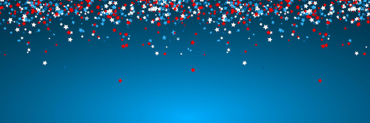 Celebration confetti in national colors of USA. Holiday confetti in US flag colors. 4th July independence day background