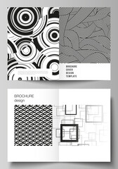 Vector layout of two A4 format modern cover mockups design templates for bifold brochure, flyer, booklet, report. Geometric abstract background in minimalistic flat style with dynamic composition.