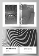 Vector layout of two A4 format modern cover mockup design templates for bifold brochure, flyer, booklet, report. Geometric background, futuristic science and technology concept for minimalistic design