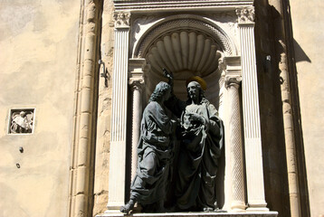 Christ and St. Thomas, a bronze sculpture made by Andrea del Verrocchio and placed outside Orsanmichele church in Florence, Italy