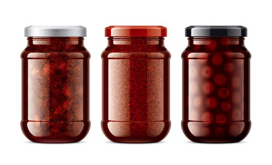Set of Glass Jars with Jam. 