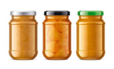 Set of Glass Jars with Jam. 
