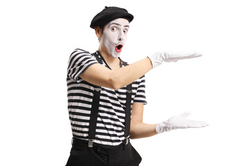 Funny mimic showing an invisible object