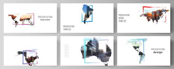 Vector layout of the presentation slides design business templates, multipurpose template for presentation brochure. Design template in the form of world maps and colored frames, insert your photo.