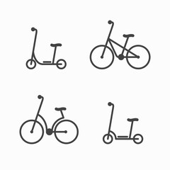 Alternative city transport icons. Electric scooter and bicycle. Modern eco friendly vehicles set