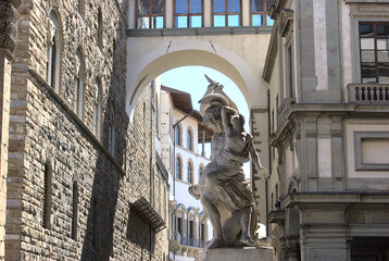 Florence, Italy - May 5 2019: a marble sculpture in Loggia dei Lanzi, in Piazza della Signoria 
