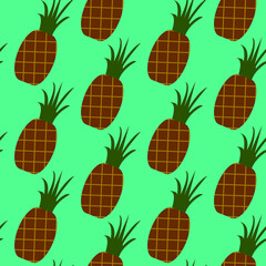 Vector flat illustration. Seamless pattern with pineapple isolated on blue. Design for textile, fabric, wallpaper,wrapping, scrapbooking, packaging, kitchen, summer, tropical