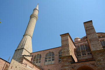 Fototapeta na wymiar Side wall and tower of Hagia Sophia in Istanbul