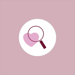 Vector business icon for search with love and care. Magnifying glass