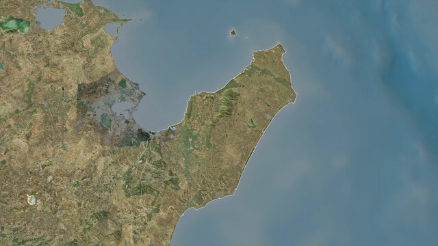 Nabeul, Tunisia - outlined. Satellite