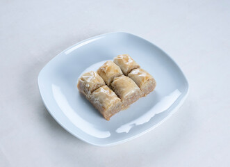 Baklava, traditional turkish pastry. baklava with walnut. turkish deserts. healthy food. Handmade dessert. 