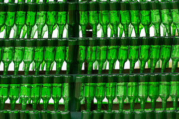 Lots of empty green bottles, textures,