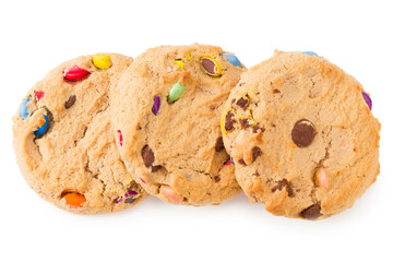 Chocolate chip cookies isolated on white background. Sweet biscuits. top view