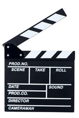 Obraz premium movie clapper board on white background isolated close-up