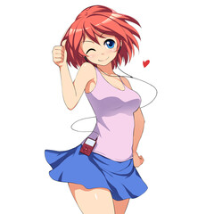 Cute girl listening to music and showing thumb up