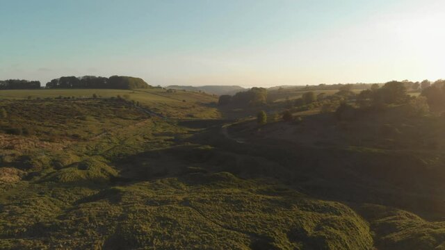 Beautiful drone footage of the Mendip Hills & Somerset countryside during golden hour