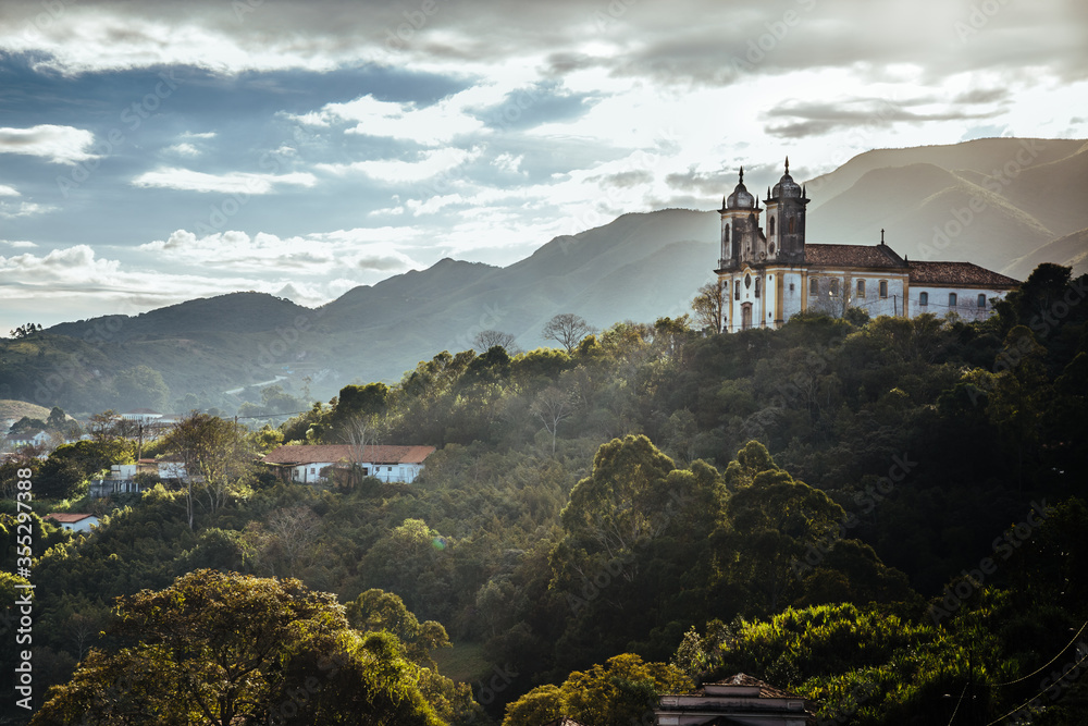 Wall mural landscape of ouro preto city of minas gerais, brazil with sao francisco de paula church at foregroun