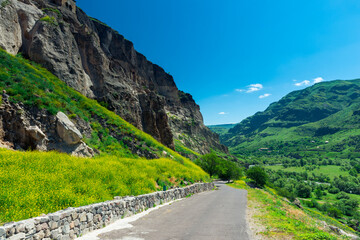 The attraction of Georgia is the cave city of Vardzia on a summer sunny day
