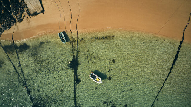 boats in bay from above