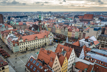 Fototapeta na wymiar View from tower of St Elisabeth Church on historic part of Wroclaw, Poland