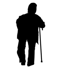 Silhouette of a old woman with cane