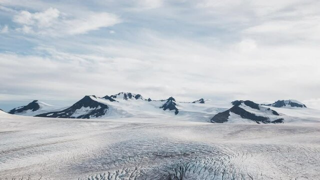 clouds moving above the Harding Icefield of Alaska